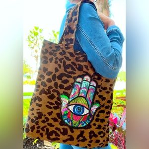 Evil Eye, Hamsa Leopard Tote